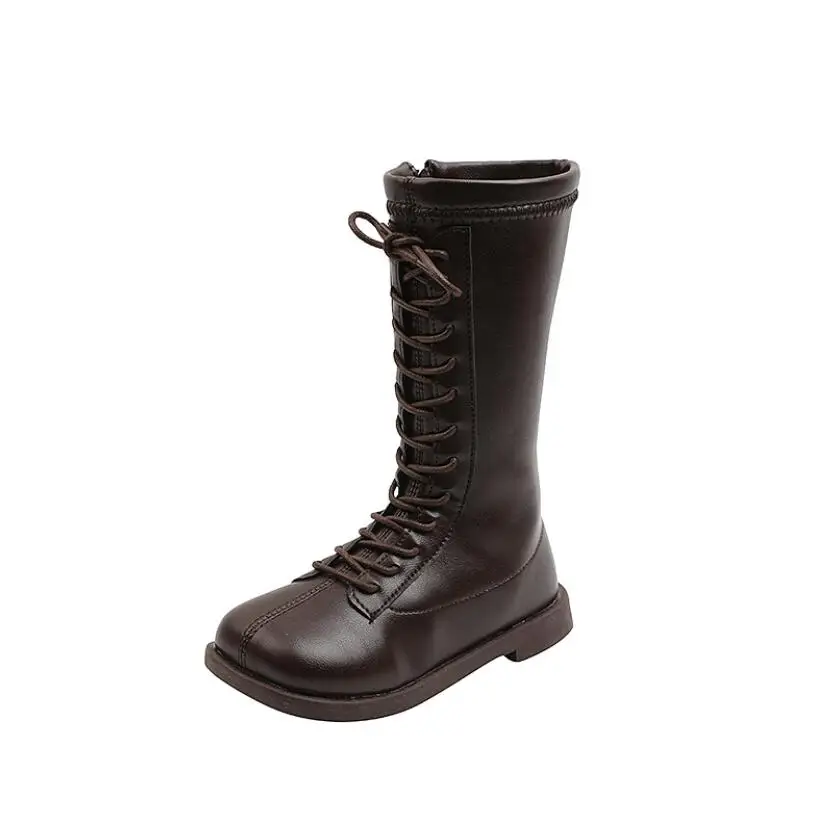 Винтажные повседневные ботинки черные бежевые на платформе детские для девочек