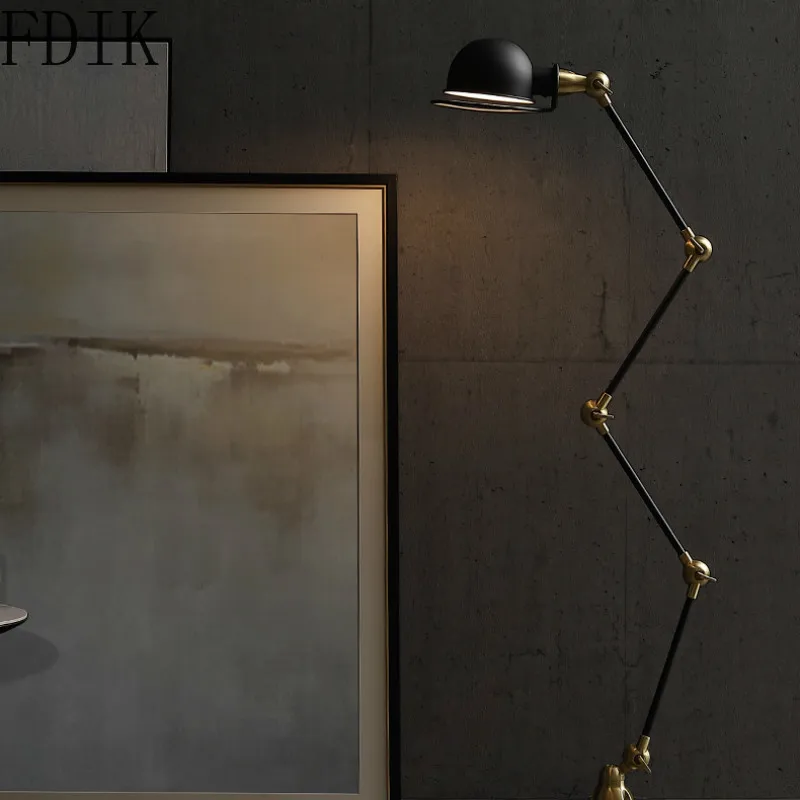 Nordi Cblack Metal Floor Lamps Modern Standing Lamp for Living Room Bedroom Industrial Decor Indoor Lighing Folding Design E27