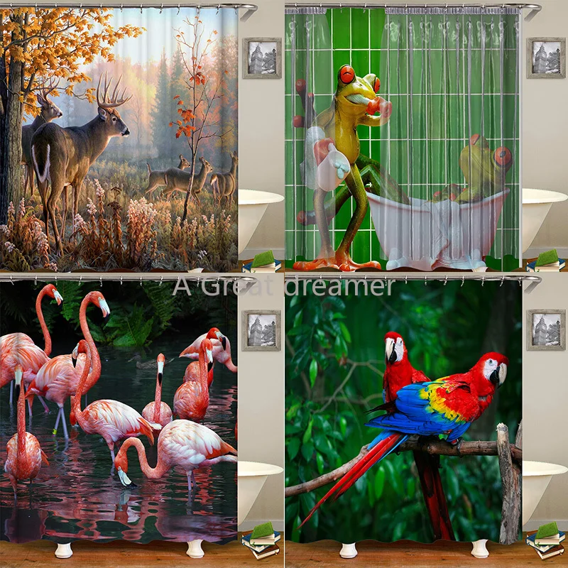 

Занавеска для душа с 3d-изображением животных, попугая, лошади, лягушки, цветная Водонепроницаемая занавеска, светонепроницаемая занавеска ...