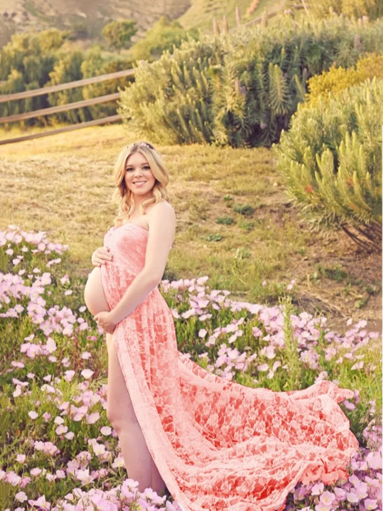 Платье для беременных платье фотосессии с Передней Вилкой кружевное Макси