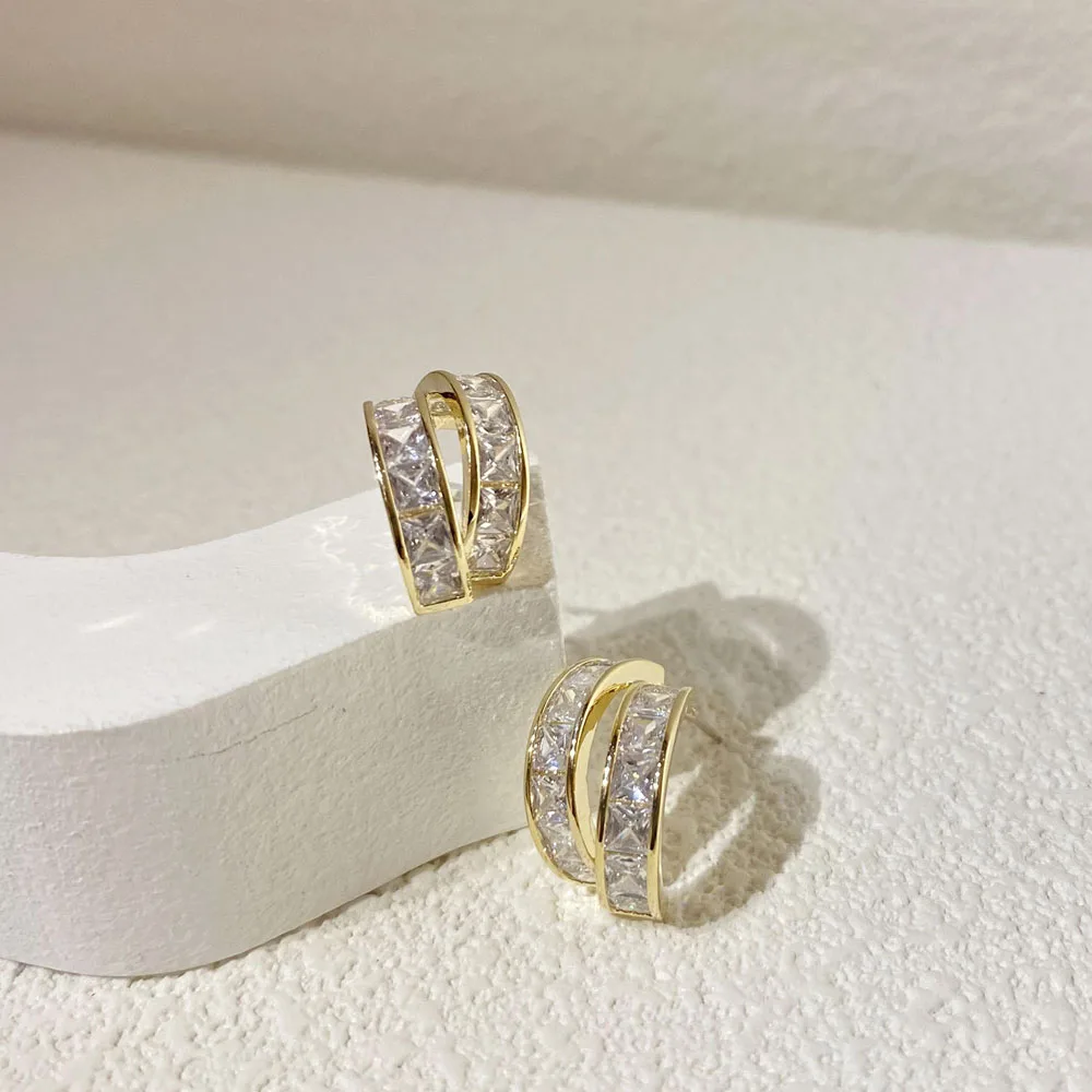 

In 2021 South Korea Fashion Jewelry, New Design Double c Shape Crystal Earrings, Woman Holiday Party Delicate Accessories