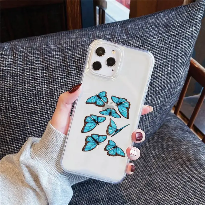 

Blue Butterfly Phone Case Transparent for iPhone 12 11 mini pro XS MAX 6 6S 8 7 Plus X 5S SE 2020 XR