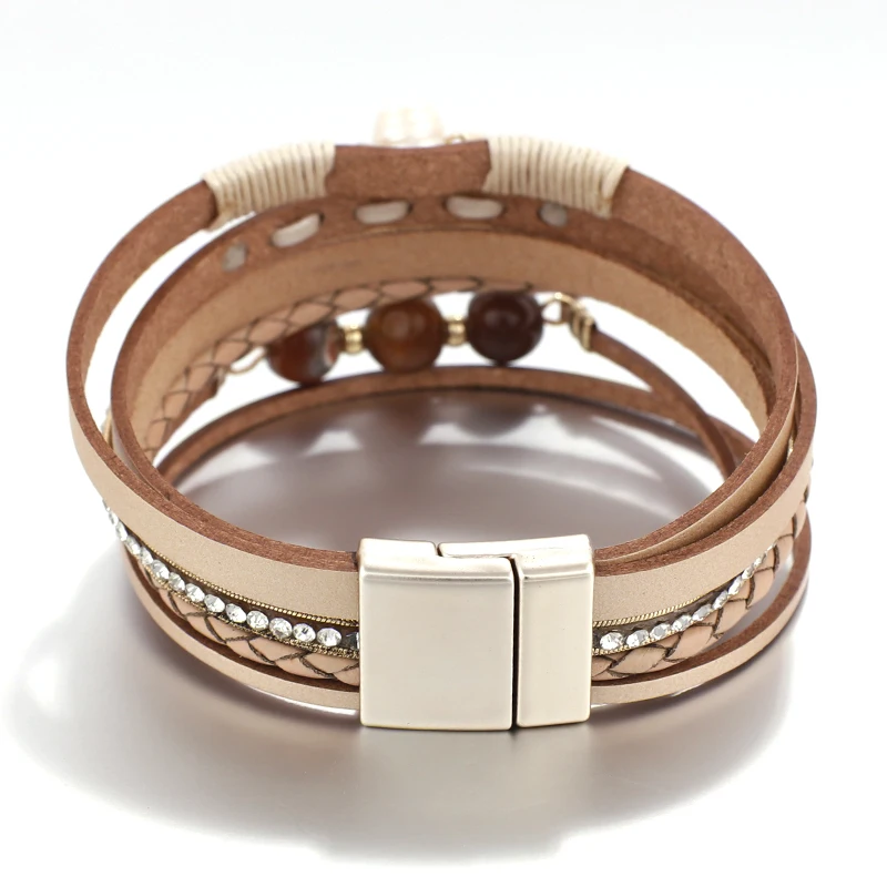 Многослойный Плетеный Кожаный Браслет ALLYES в стиле бохо для женщин|Браслеты с