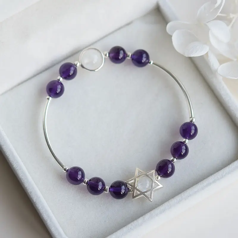 

Vintage Natural Amethyst Beads Bangles for Women