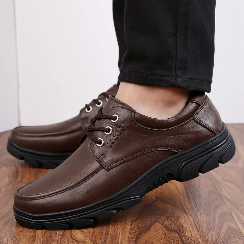 Murah Kulit Asli Sepatu Musim Dingin Sepatu Bot Baru Fashion Kasual Luar Ruangan Hiking Perkakas Pria Non-Slip Nyaman Hangat Salju Sepatu