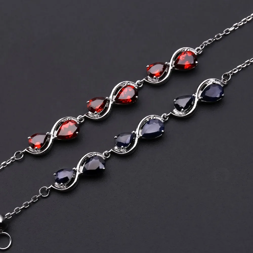 GEM'S балет 3.41Ct натуральный голубой Сапфировый Браслет 925 пробы Серебряный Драгоценный Камень регулируемые браслеты для женщин Свадебные украшения