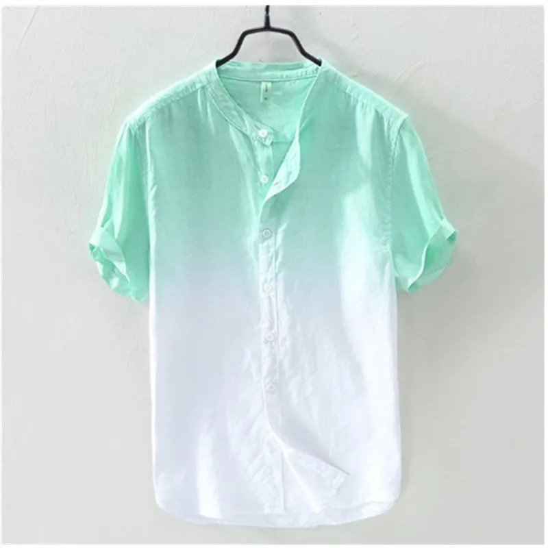 Мужская Летняя тонкая рубашка Удобная дышащая стоячий воротник градиентное