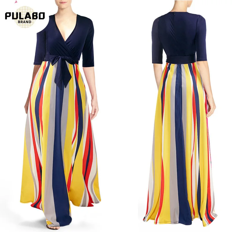 

Платье-рубашка с длинным рукавом 2021 летние пляжные платья в стиле бохо Женские повседневные полосатые трапециевидные Длинные вечерние пла...