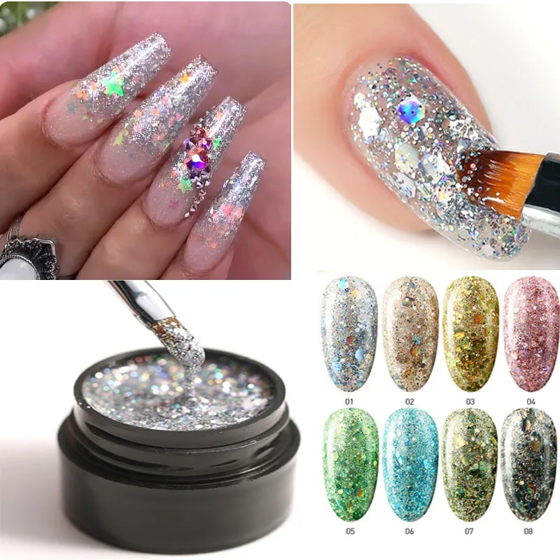 

Modelones 5ml Glitter UV Gel Nail Polish Super Shining Platinum Paint Nail Gel Varnish Hybrid Nail Art Led Gel Polish Sparkling