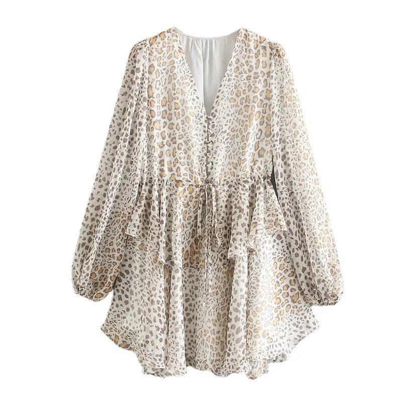

V-neck Luipaard Mouw Summer Sexy Style For 2021 Women Kawaii Robe Party