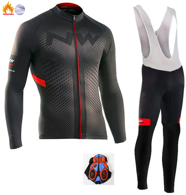 Fleece set NW зимняя теплая флисовая одежда для велоспорта мужской костюм Джерси для прогулок верховой езды на велосипеде MTB Одежда комбинезон комплект - Цвет: Fleece set
