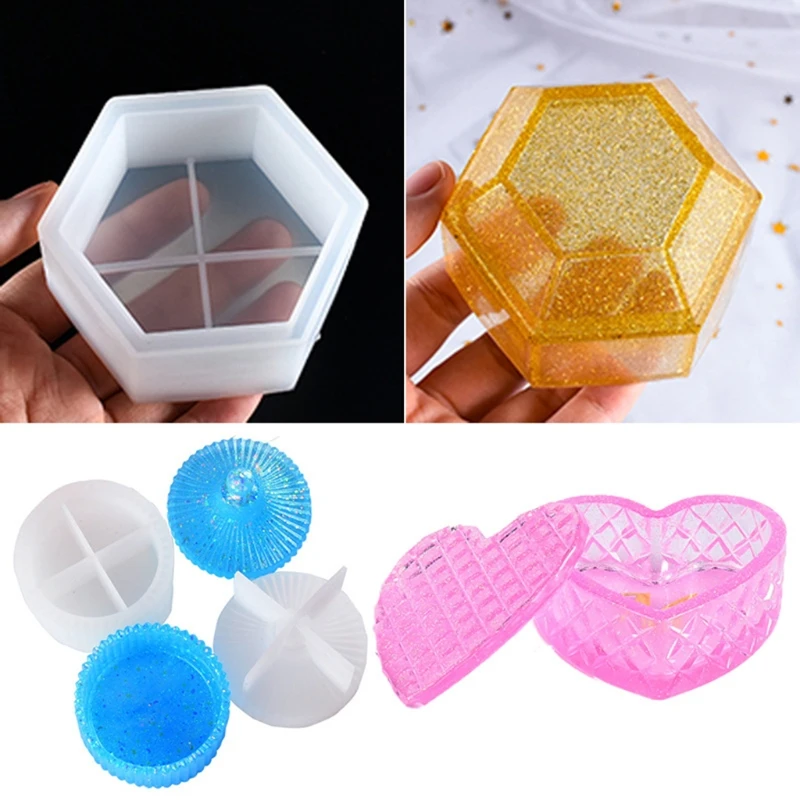 

3 Styles Heart Round Box Resin Casting Mold with Lids Storage Container Mold Kit