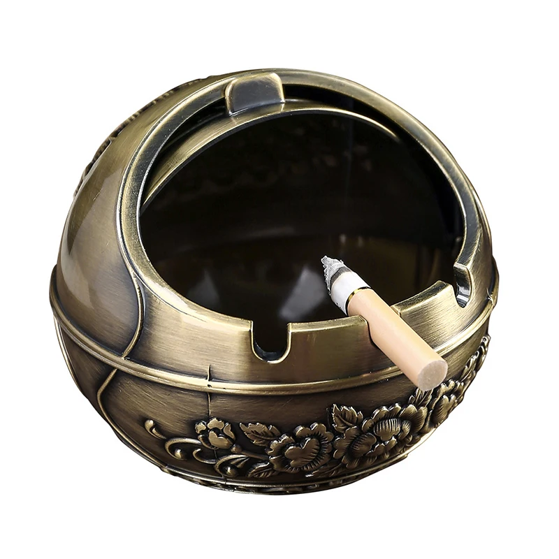 

1Pc Retro Style Creative Ashtray With Lid Cigar Cigarettes Metal Ashtray Windproof Ash Tray Living Room Decoration Metal Ashtray