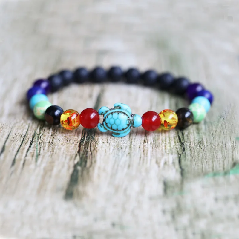 

8mm Tortoise Turquoise Seven Chakra Yoga Bracelet