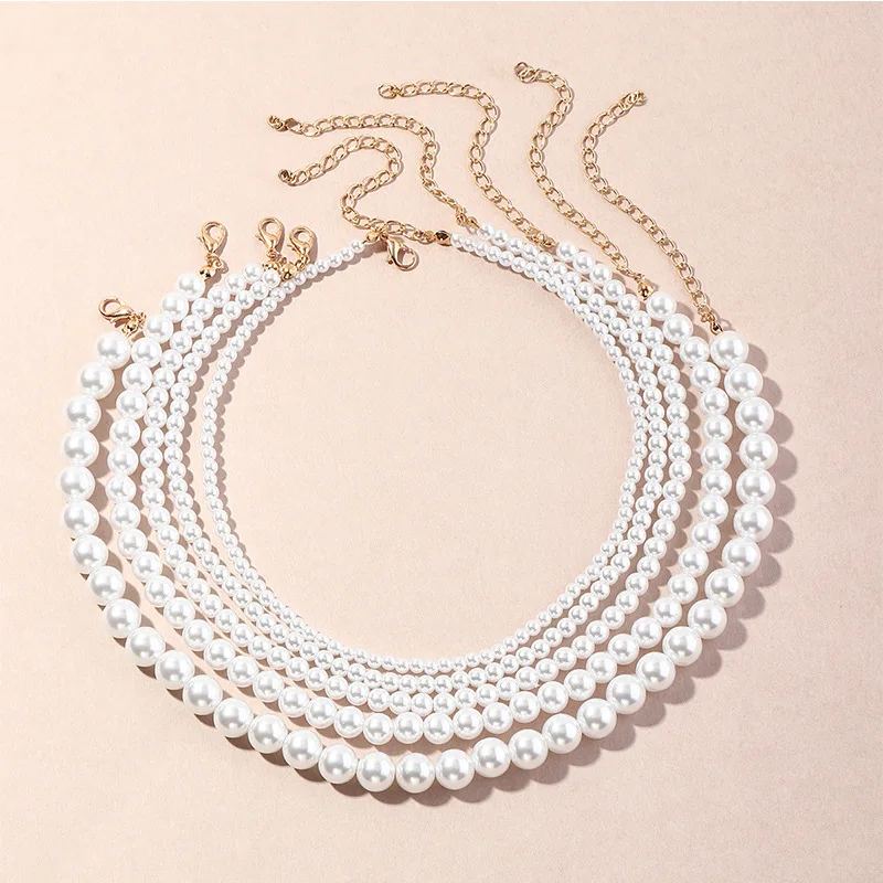 New Fashion Elegant White Imitation Pearl Choker Necklaces Round Wedding Chain Necklace For Women Charm Party Jewelry Gift | Украшения и