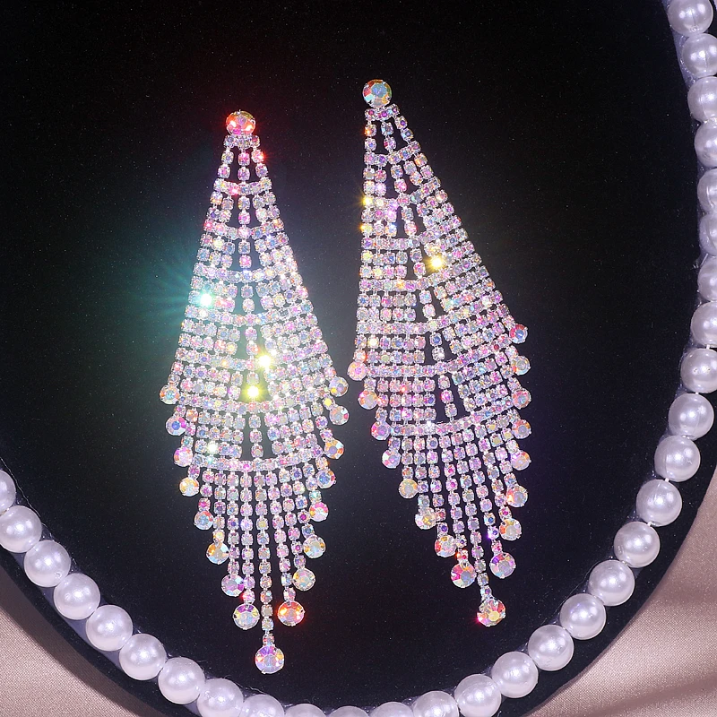 Классические Серьги с драгоценными камнями длинной кисточкой серьги свисающие