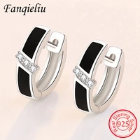 fanqieliu black round jewelry zircon 100 real 925 sterling silver hoop earrings for women gift girl fql21482