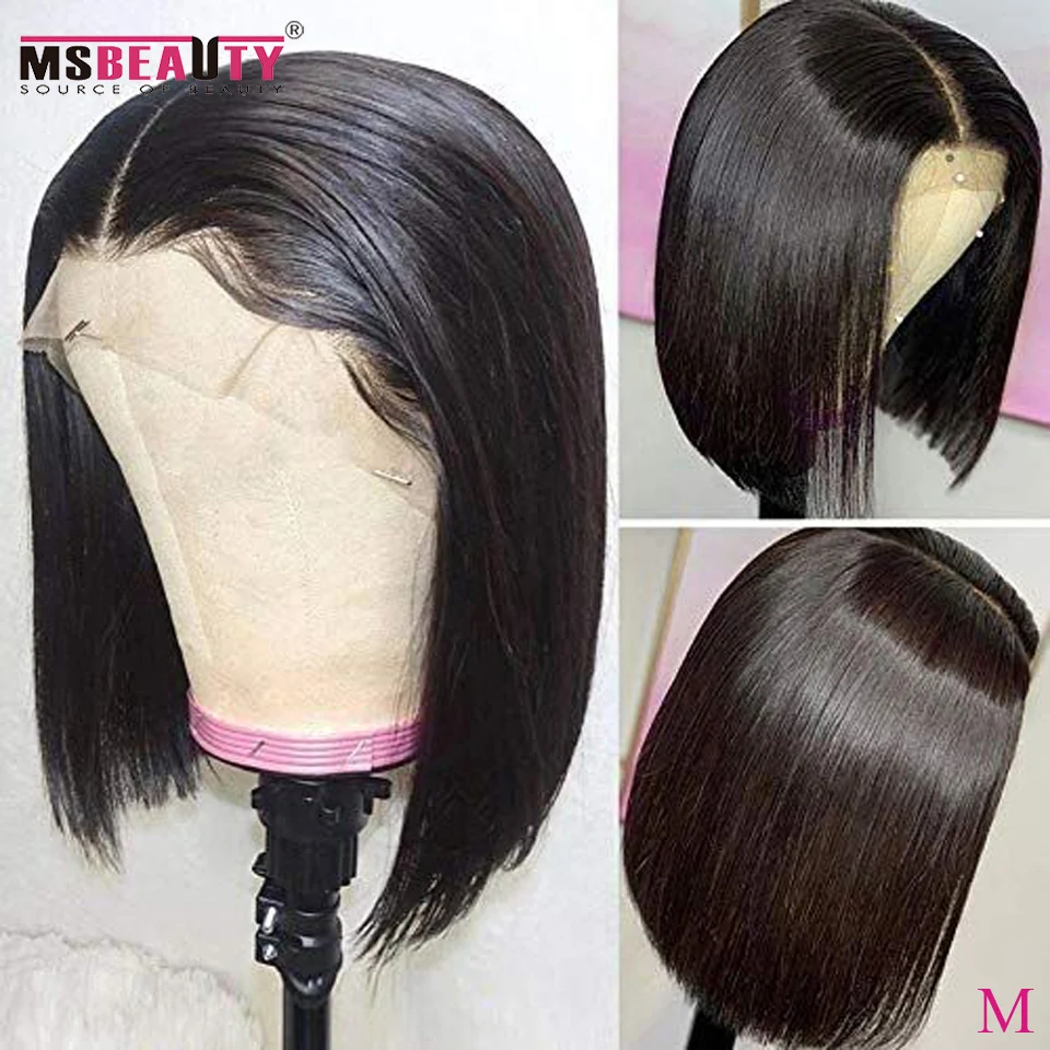 13*4 Brazilian Straight Remy Short Bob Lace Front Wigs Lace Front Human Hair Wigs Pre-plucked With Baby Hair Natural Black 150 %