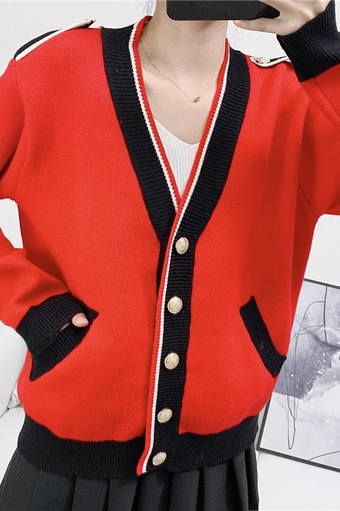 

early autumn youth has you star red knitwear autumn new loose long sleeve sweater cardigan coat