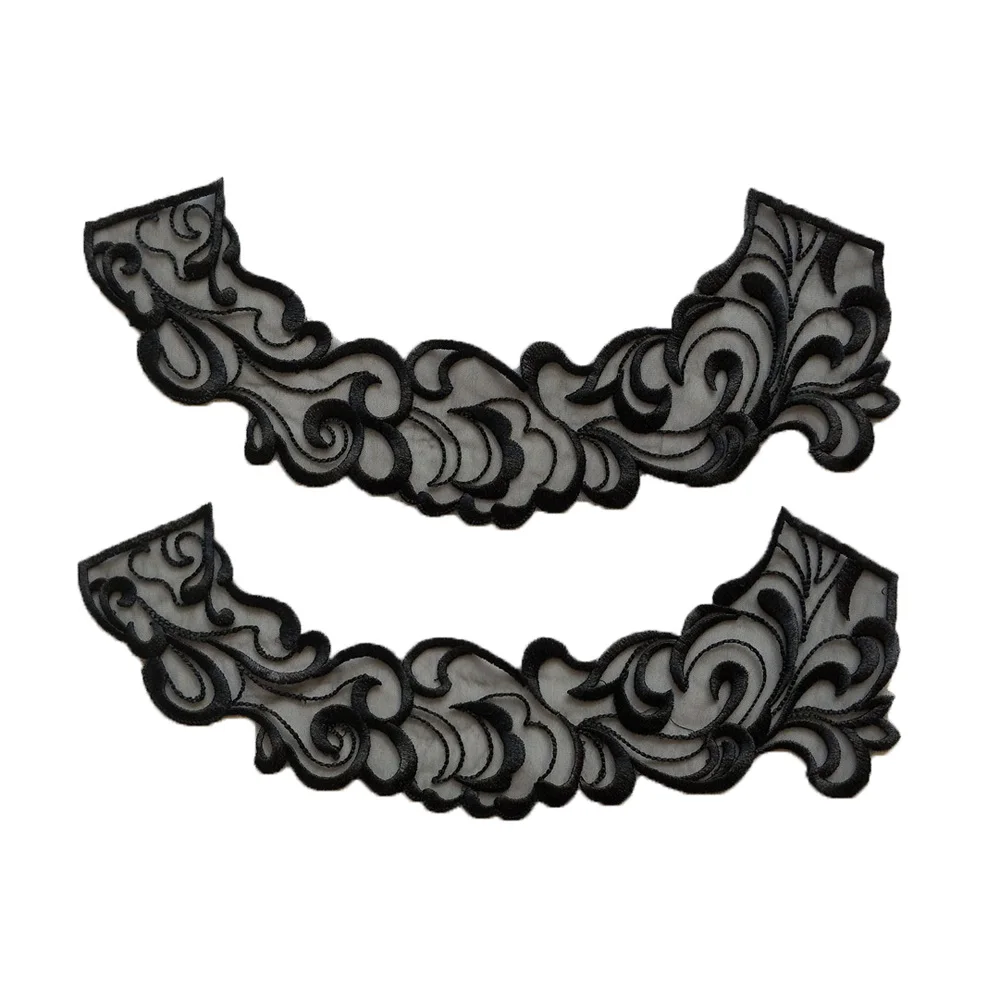 1pair for sell New White/Black Embroidery Venise Neckline Lace Collar Costume Dress Fine Applique Motif Dress Fabric DIY Sewing Accessories - Цвет: 1pair for sell