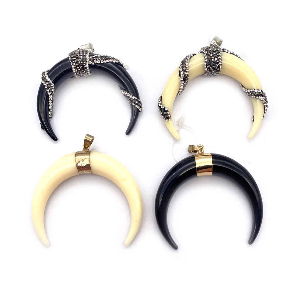 

Natural Stone Resin Ox Bone Pendant Moon-shaped Black and White Diamond DIY Making Necklace Earrings Accessories Charm Pendant
