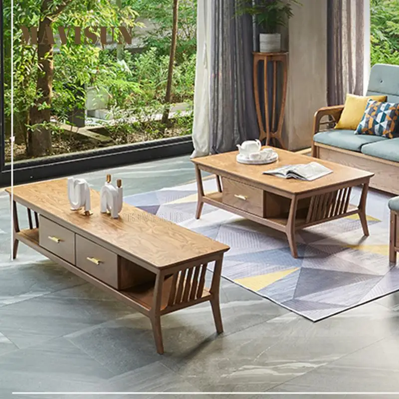 

Solid Wood Coffee Table Simple Modern Style Household Balcony Furniture Nordic Small Apartment Living Room Tea Table Combination