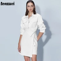 nerazzurri runway white designer leather jacket women 2021 pockets long sleeve long korean fashion streetwear faux leather coats