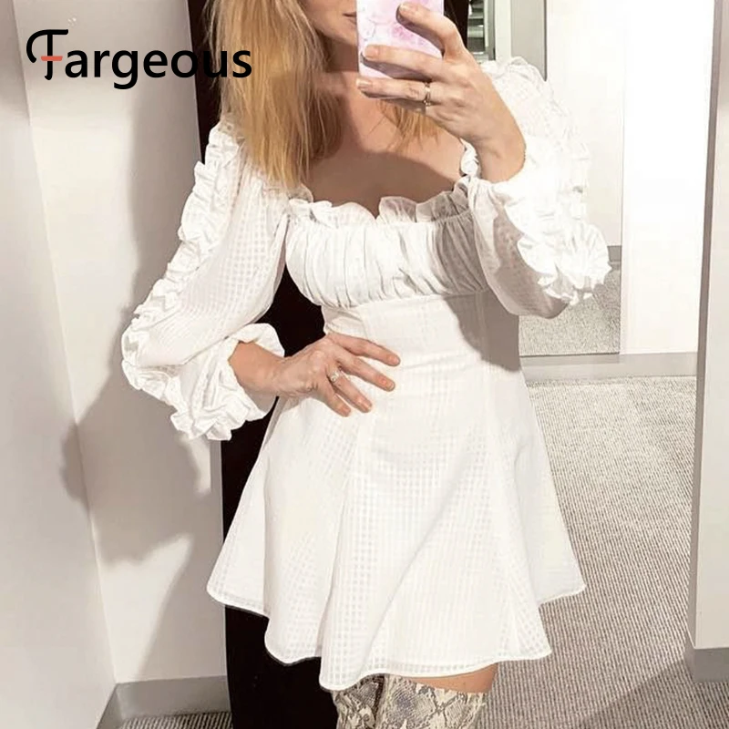 Женское платье с рукавами фонариками Fargeous Осеннее винтажное открытыми плечами