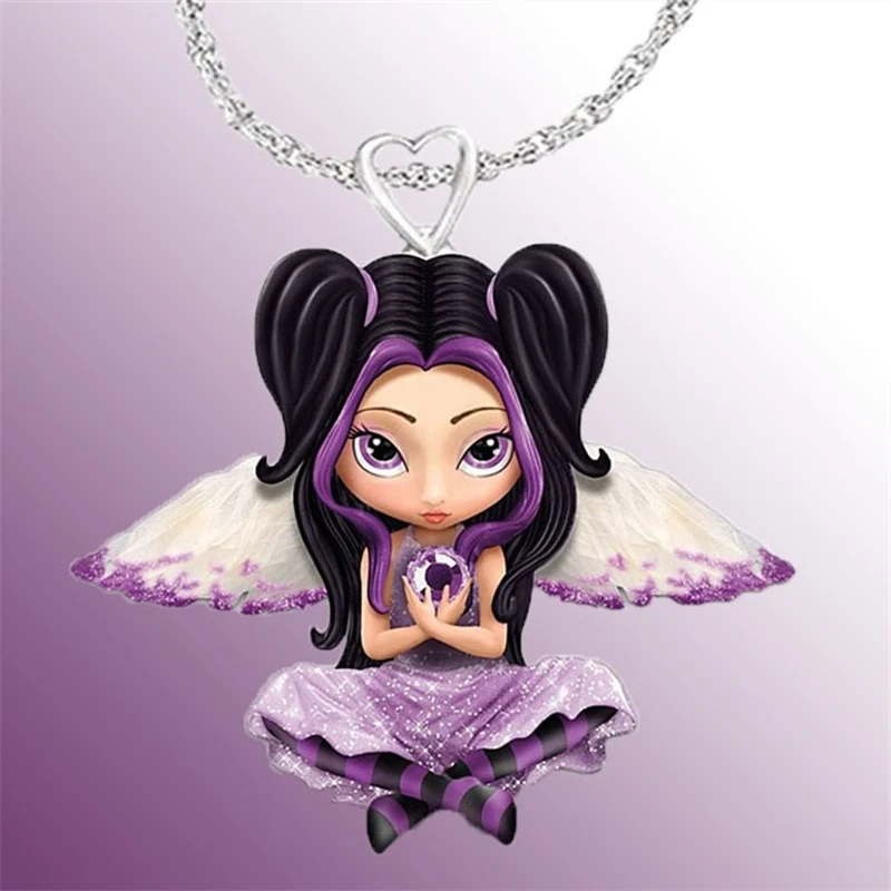 

Simple Elegant Cute Girl Plastic 3D Printing Choker Cute Purple Princess Pendant Casual Party Wave Necklace Jewelry