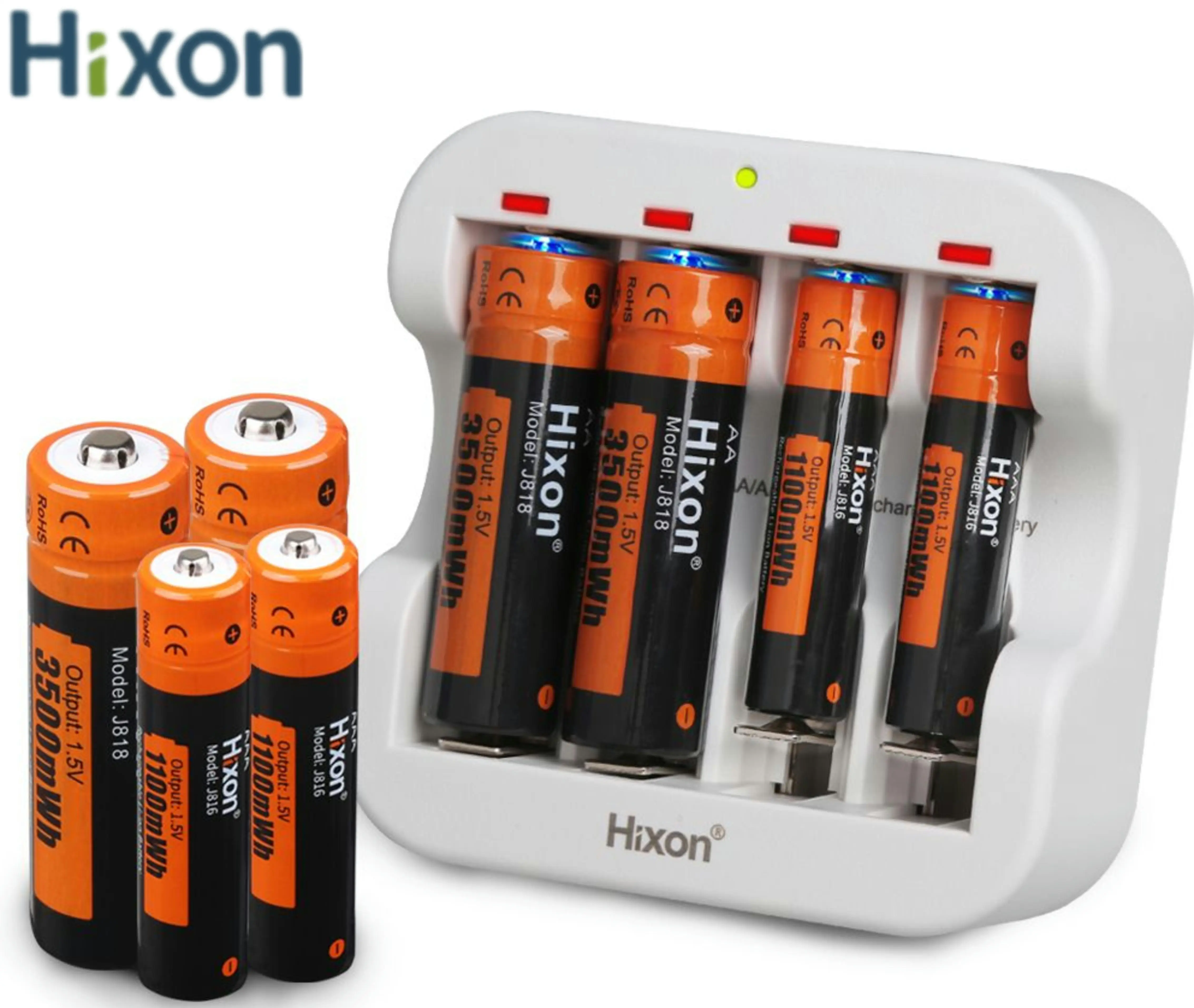 

3500mWh AA & 1100mWh AAA Lithium Rechargeable Battery 4 Slot Charger, Constant Output 1.5V 1200 Cycles [8 Battery&1 Charger]