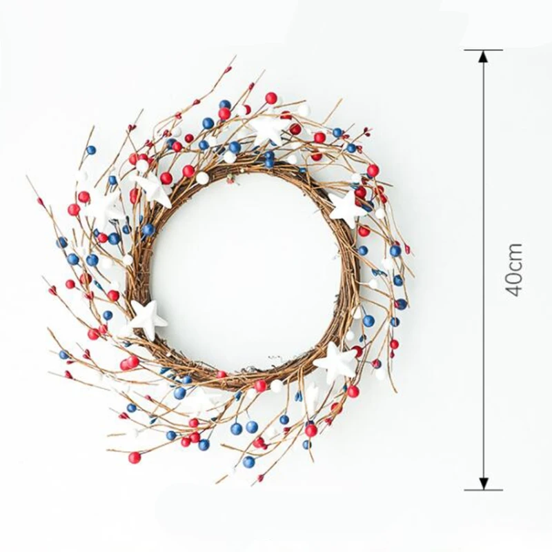 

Independence Day Wreath Veterans Day 4th of July Berry Ring Wreath Veterans Day Patriotic Garland Front Door Decor