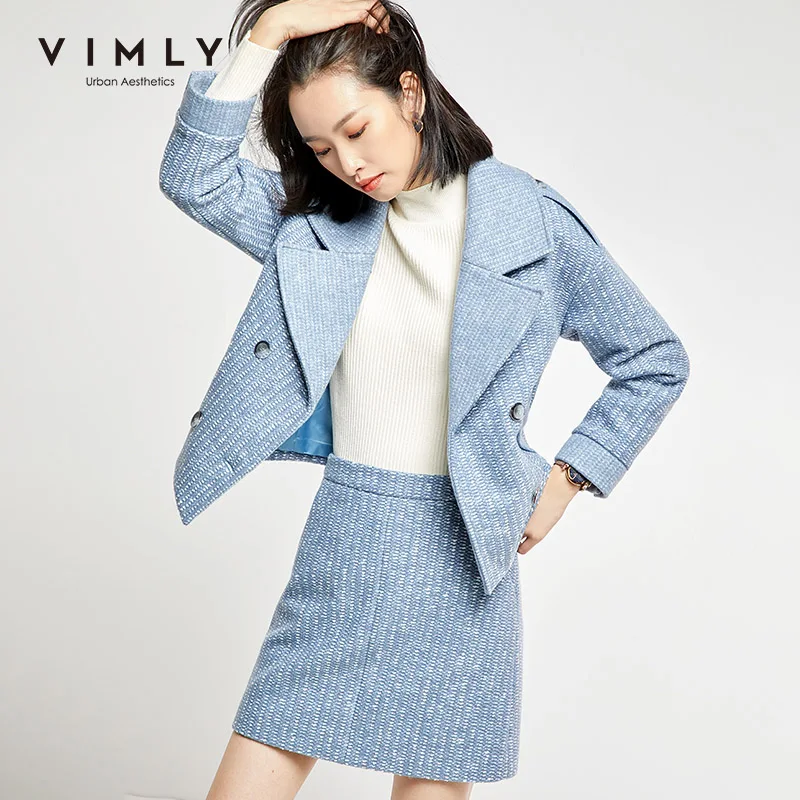 Vimly элегантный шерстяной Женский комплект Осенний однотонный двубортный пиджак