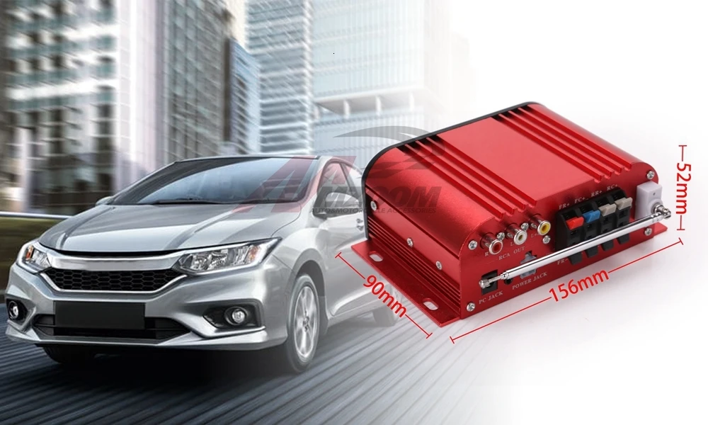 Красный Профессиональный усилитель мощности мотоцикла автомобиля usb аудио FM радио с ЖК-дисплеем
