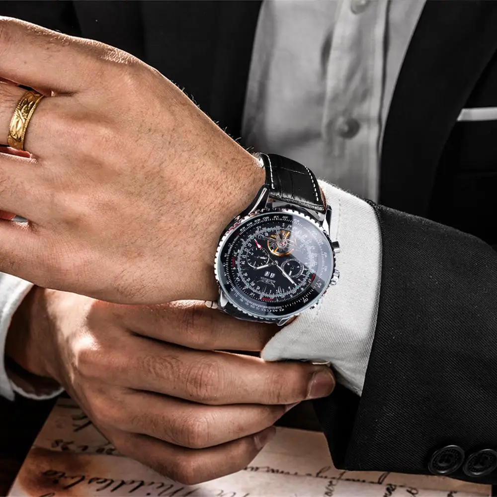 Jaragar Pilot Design Skeleton Automatic Watch Men Tourbillon Date Multifunction Mechanical Genuine Leather Business Watches Gift | Наручные