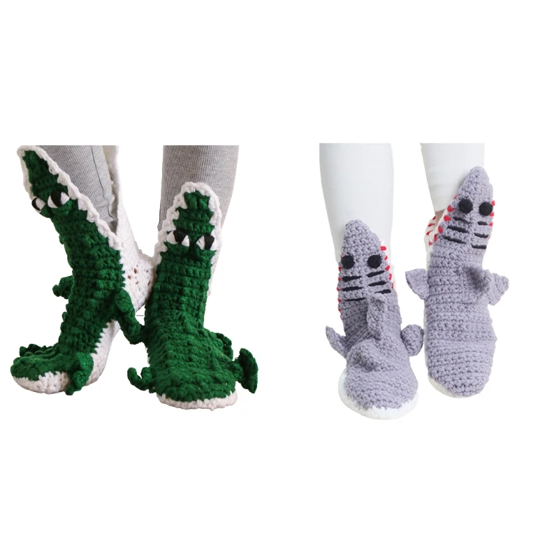 

Women Fun Shark Crocodile Socks Novelty 3D Wide Mouth Eating Leg Animal Cartoon Crochet Knit Warm Floor Slipper Hosiery