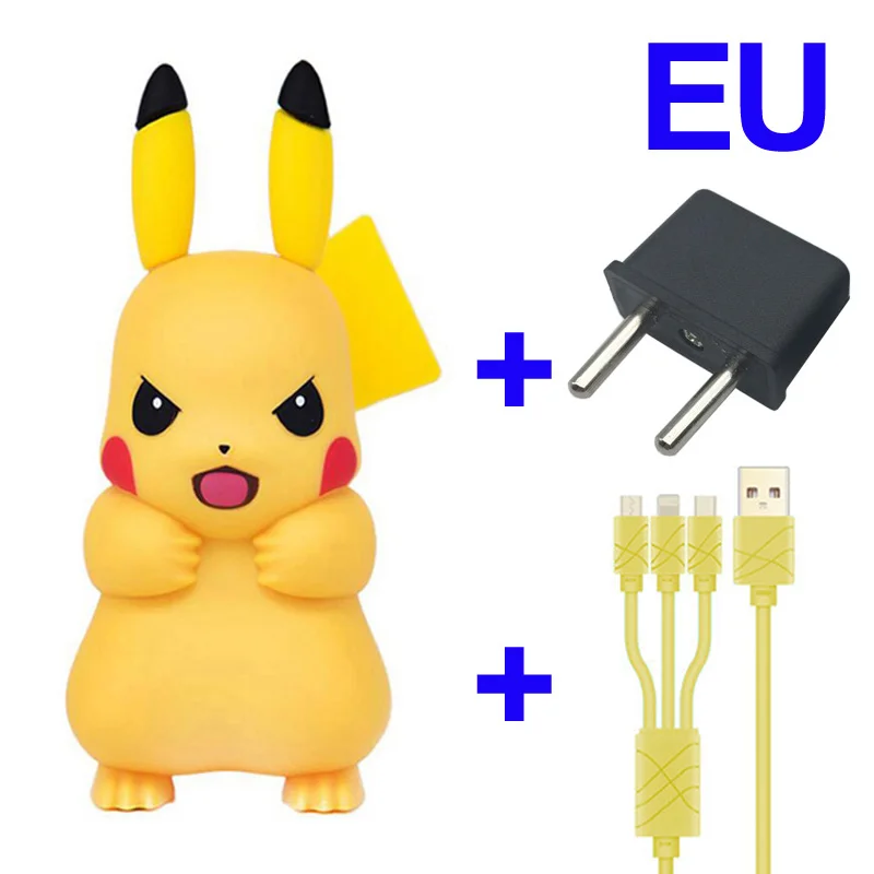 Для iPhone зарядное устройство, Милый Пикачу USB телефон зарядное устройство для iPhone 6 7 8 X Xs Xr Мобильный USB адаптер зарядное устройство для samsung для Xiaomi - Тип штекера: EU with Cable