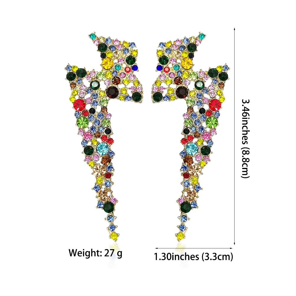 Multicolor Rhinestones Crystal Lightning Dangle Earrings For Women Statement Alloy Boho Fashion Jewelry | Украшения и аксессуары