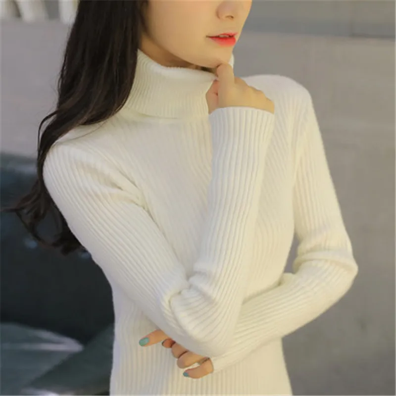 

Autumn Winter Basic Female Sweater New Turtleneck Women Pullover Sweater High Elasticity Knitted Slim Jumper