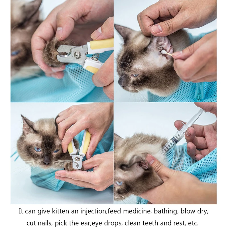 

HYSENSS Pet Soft Cat Grooming Bag Adjustable Multifunctional Polyester Cat Washing Shower Mesh Bags Pet Nail Trimming Bag Supply