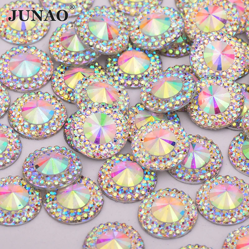 

JUNAO 8 10 12 16 20 30 35 40mm Bulk Package Large Crystal AB Flatback Rhinestone Round Resin Stones Non Hotfix Strass Beads
