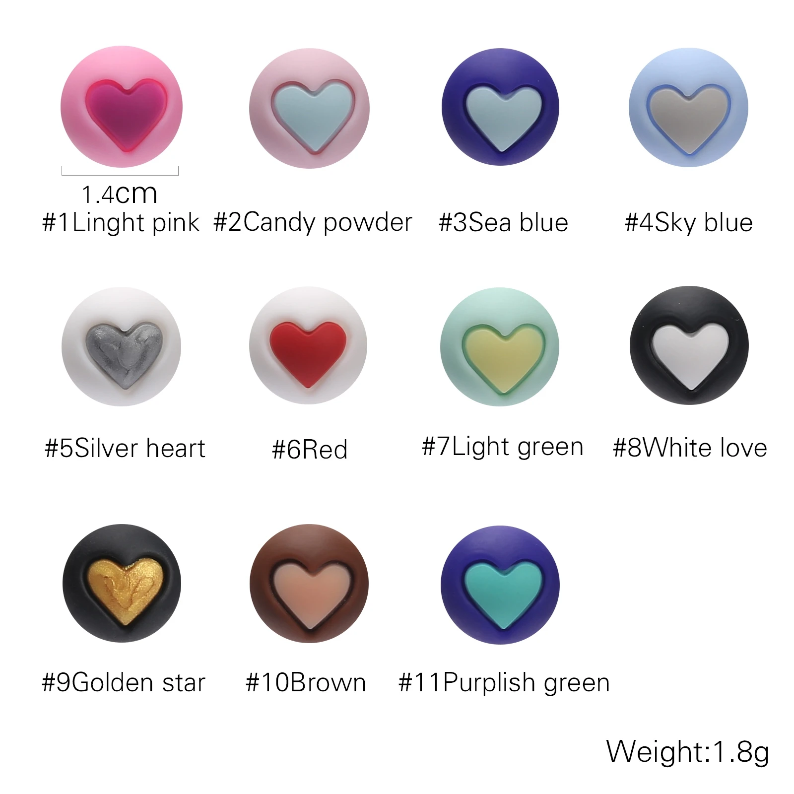 Cuentas de silicona para mordedor de beb&eacute;, 14mm, coraz&oacute;n, sin Bpa, cadena para chupete de reci&eacute;n nacido, pulsera, collar, accesorios para ni&ntilde;os, 10 Uds.-0
