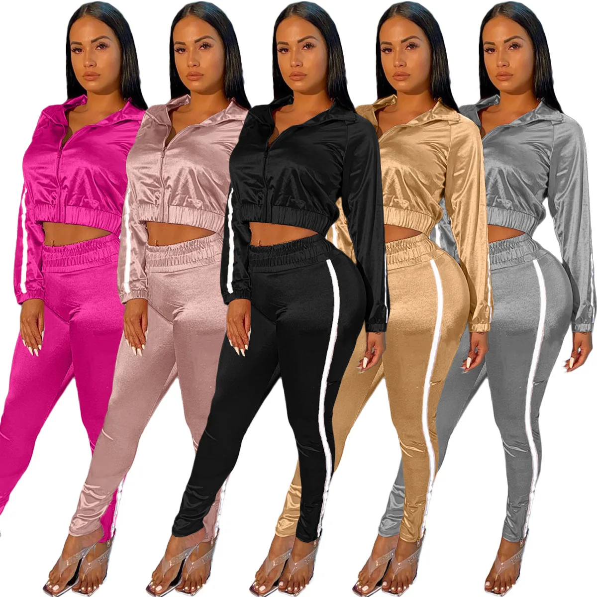 Модный женский спортивный костюм из двух предметов в европейском и американском