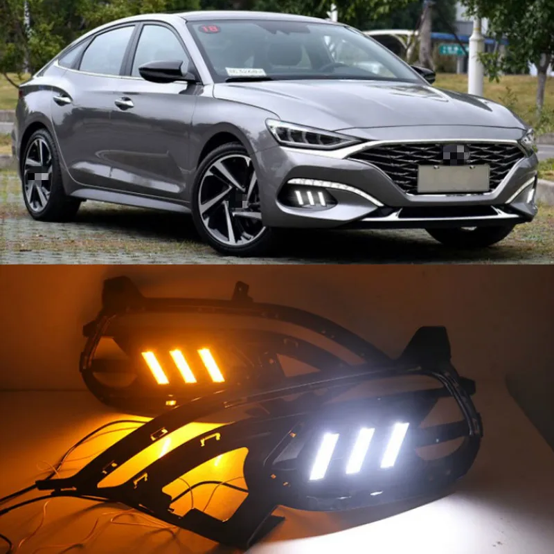 

2PCS DRL LED Daytime Running Light fog lamp Cover DRL with yellow turn signal For Hyundai LAFESTA 2019