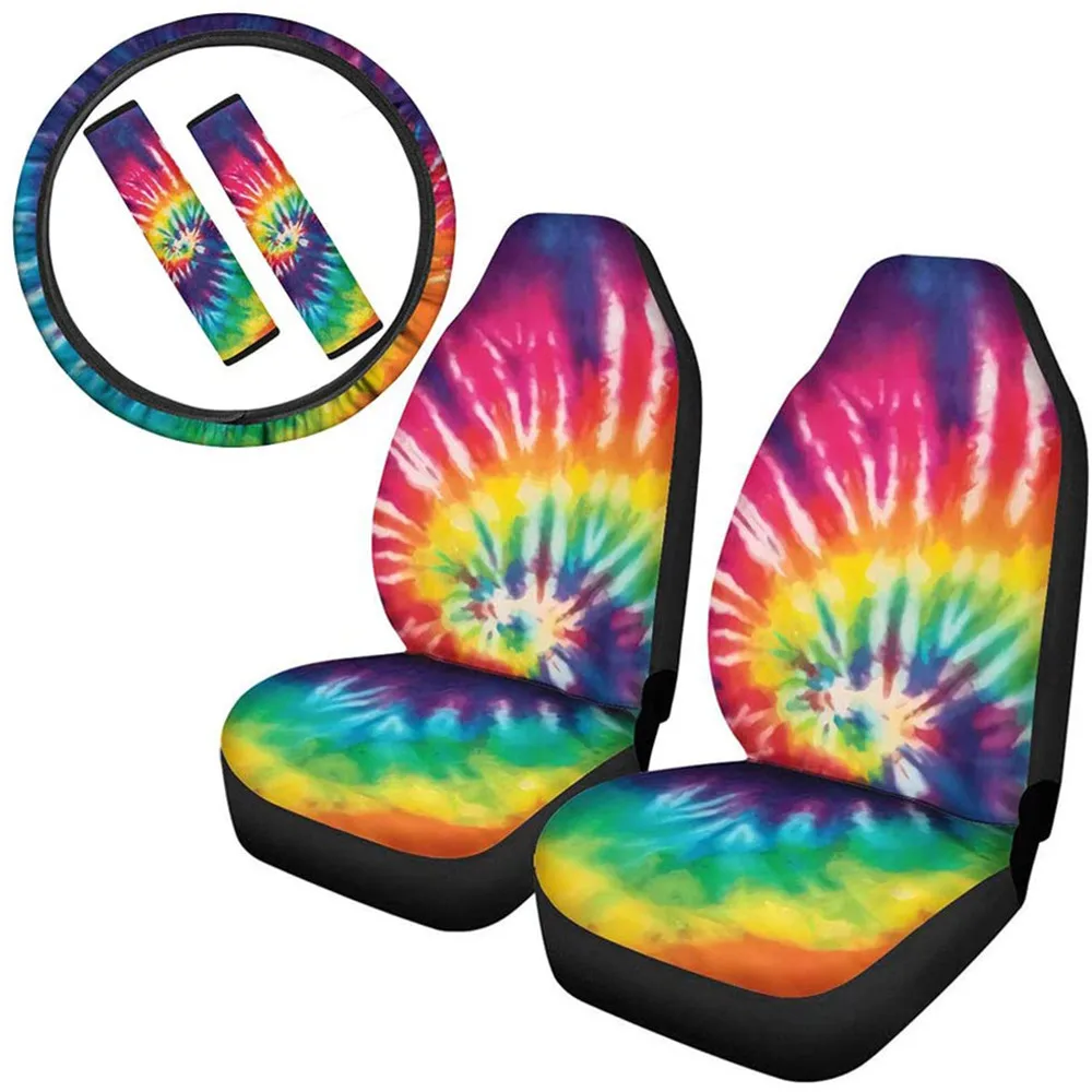 Мягкие чехлы на сиденья автомобиля INSTANTARTS в этническом стиле с принтом радуги
