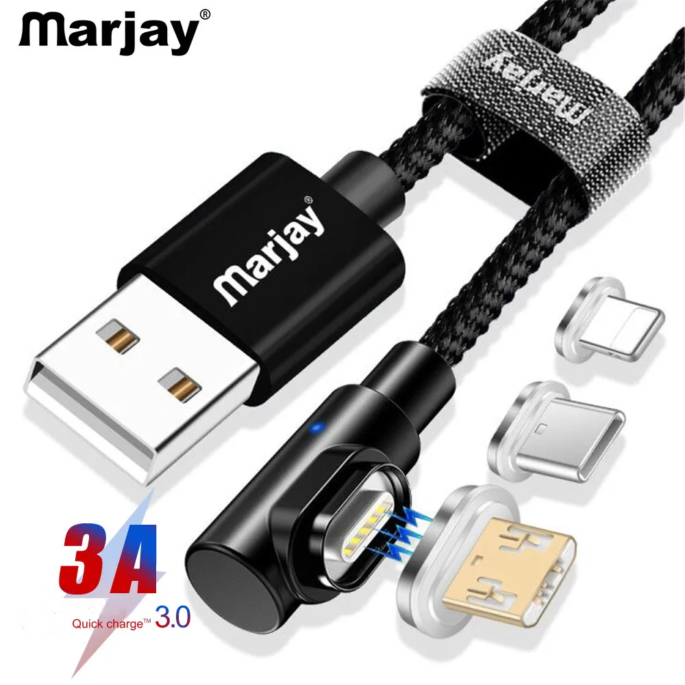Магнитный кабель Marjay 90 градусов Micro usb type C для быстрой зарядки, магнитное зарядное устройство Microusb type-C для iphone Xs MAX xiaomi Usb-c