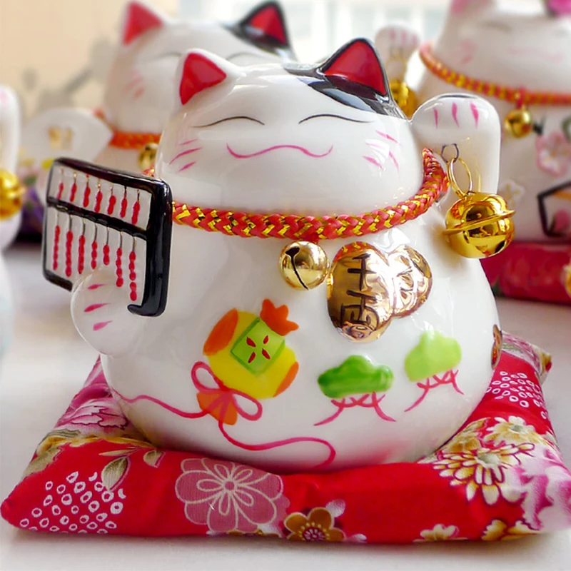 Керамическая счастливая кошка копилка кот удачи фарфоровая статуэтка Манеки