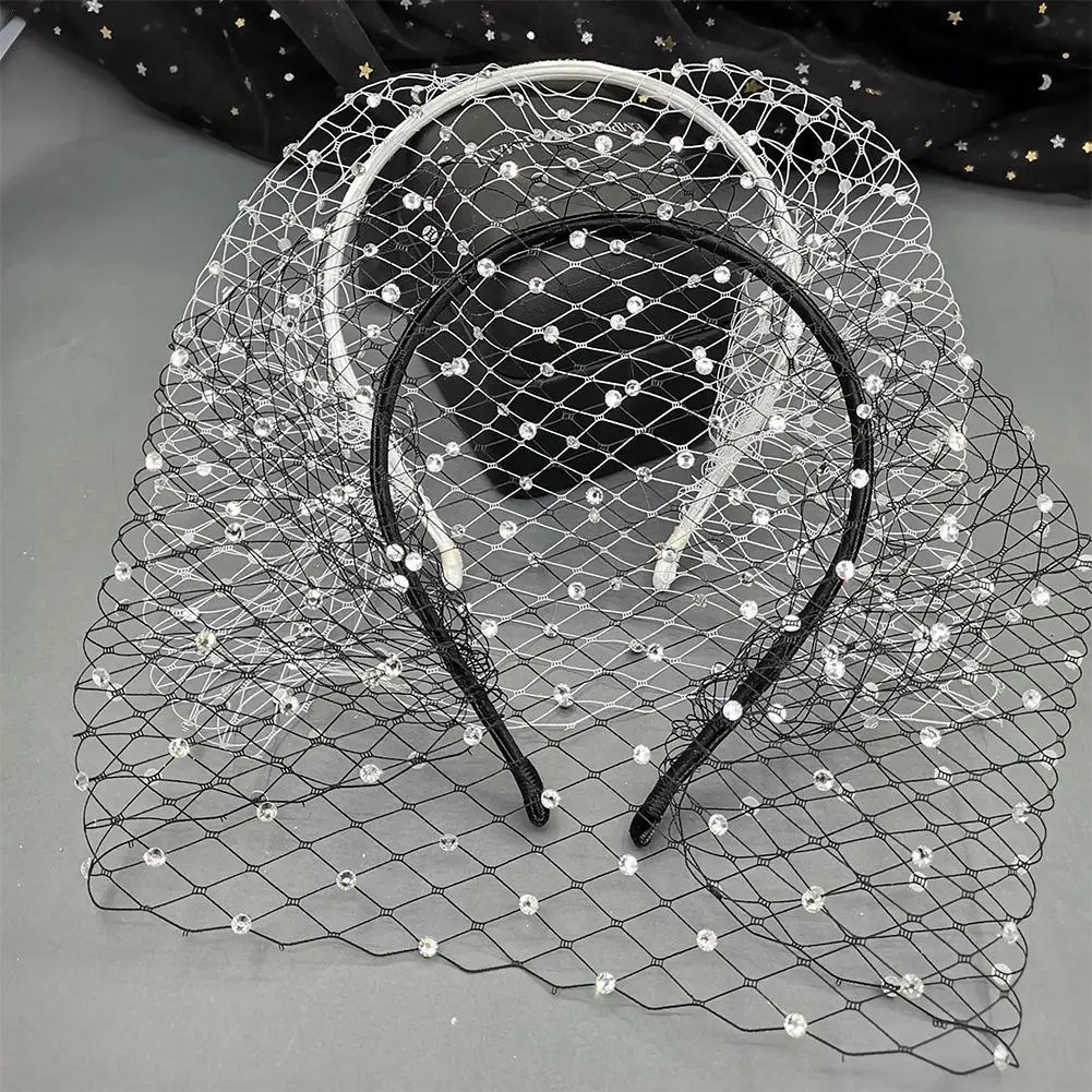 

Face-covering Veil Headband Net Yarn Hairpin Headdress Black Veil Hair Accessory White Bow Headdress