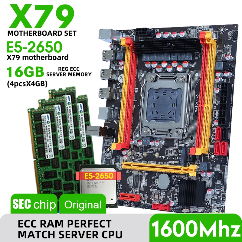 

Материнская плата Jieshuo X79 LGA2011 Combos E5 2650 ЦПУ 4 шт. x 4 ГБ = 16 ГБ DDR3 ОЗУ 1600 МГц