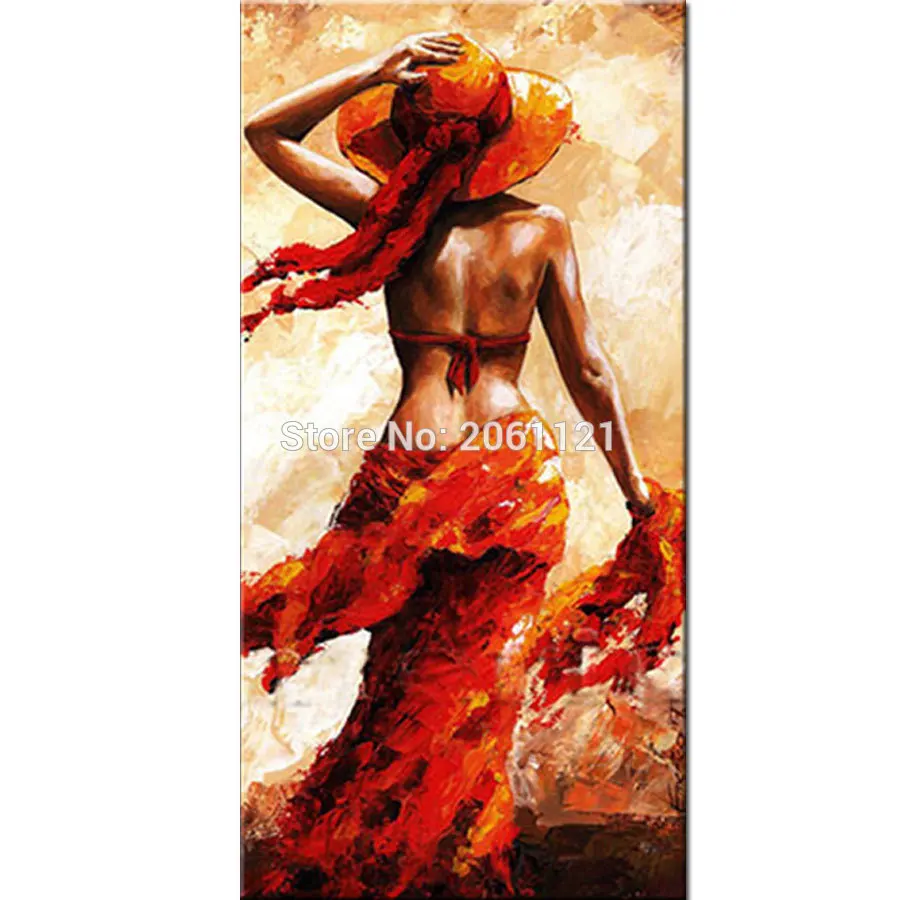 

handmade large living room decorative oil painting view of back girl beautiful women red canvas figure picture large art