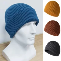 simple design fall winter men hats solid color high quality skull cap for men cotton thick knitted beanies gorros men cap
